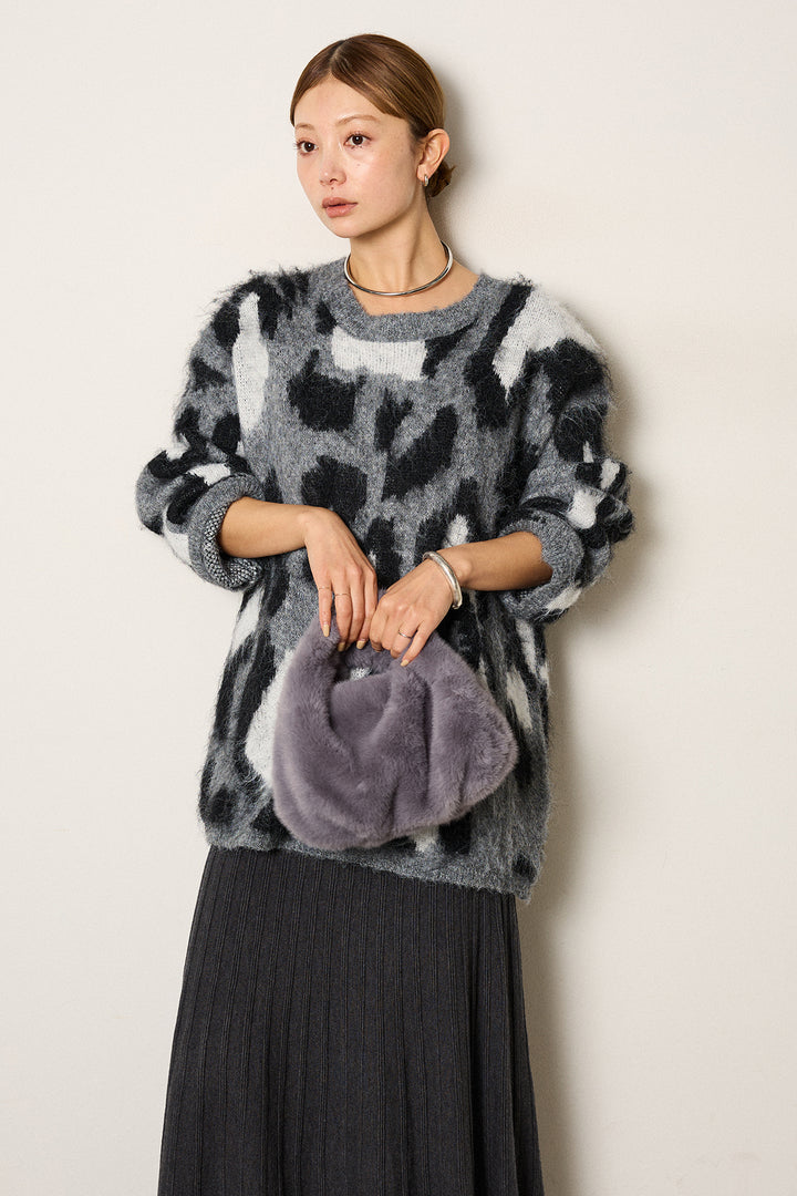 [SET]ルーズアニマルモヘアニットトップス+編み地切り替えフレアニットスカート(2set)