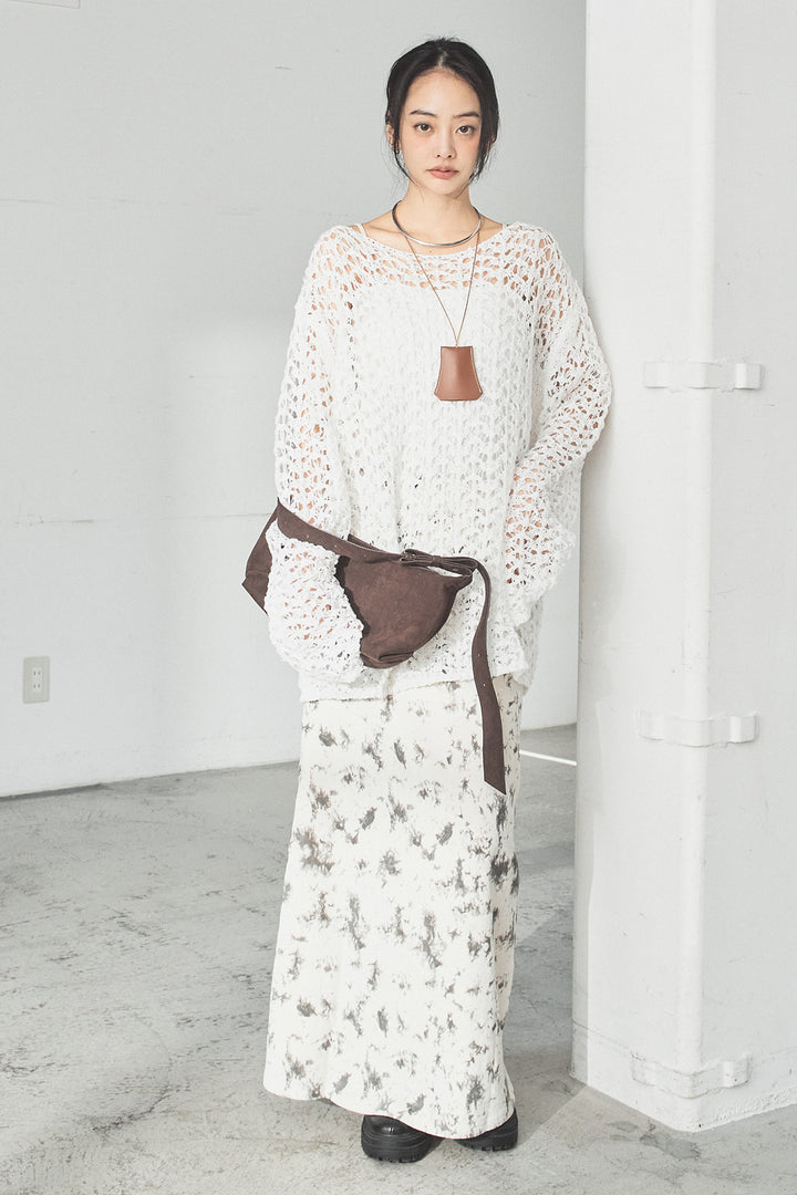 [SET]リラックスメッシュニットトップス+タイダイ柄ベロアワイドスカート(2set)