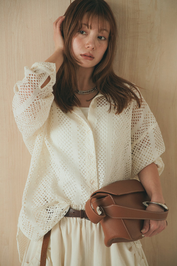 [SET]長袖襟付きレースシャツ+ポケットタックフォルムパンツ(2set)