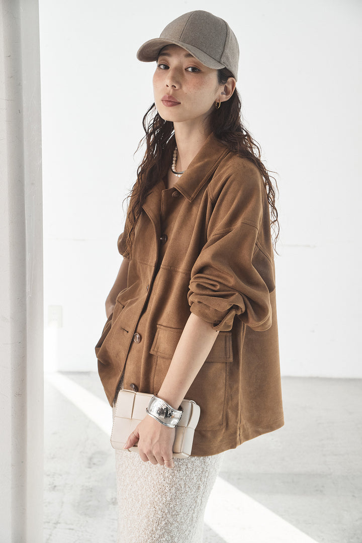 [SET]デカポケスエポンジャケット+ツイード風MIXスラブスカート(2set)