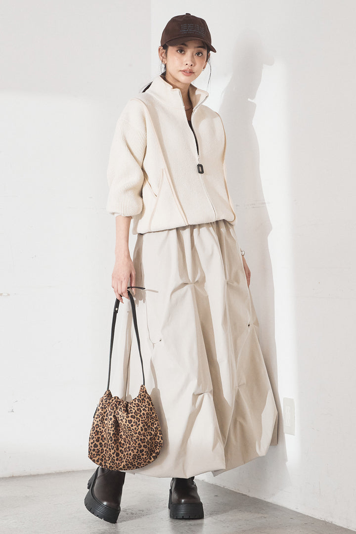 [SET]ハイネックパイピングデザインブルゾン+ランダムタックバルーンスカート(2set)