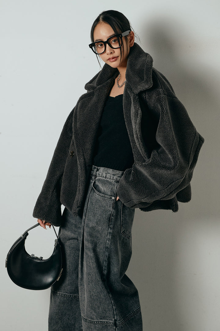 【2月中旬発送】
[SET]テディボアショートジャケット+加工デニムタックコクーンワイドパンツ(2set)