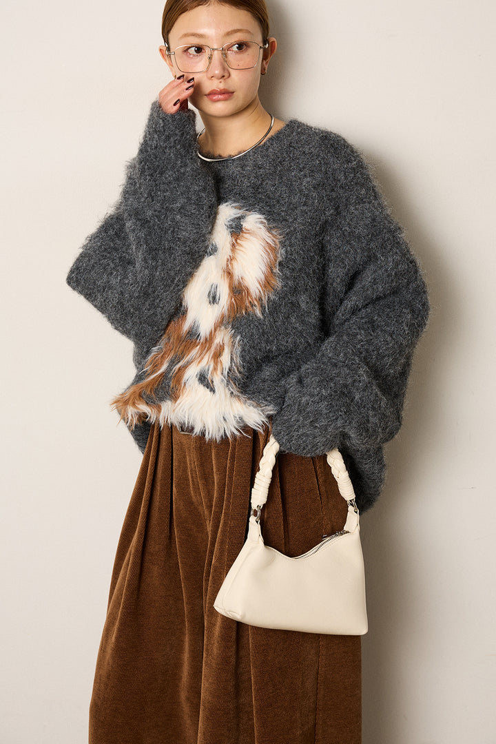 [SET]シャギーニュアンスアニマルニット+ベルトループコーデュロイワイドパンツ(2set)