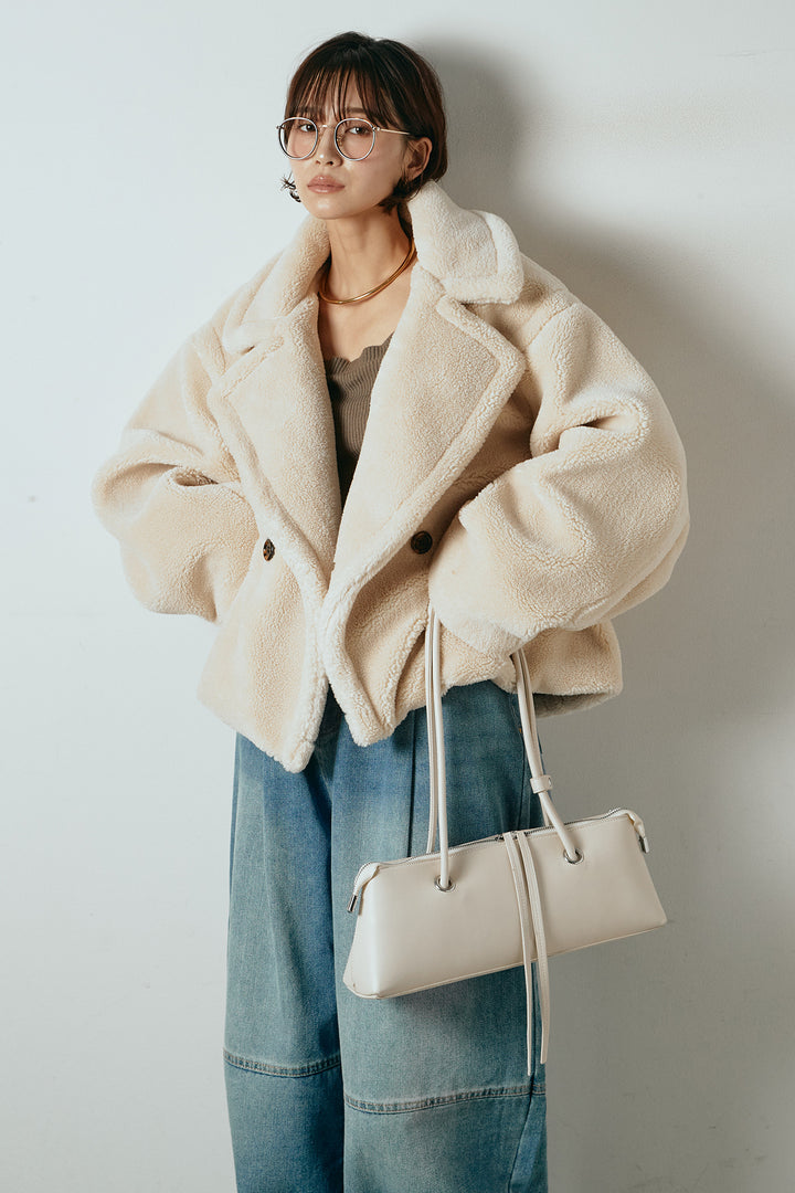 【2月中旬発送】
[SET]テディボアショートジャケット+加工デニムタックコクーンワイドパンツ(2set)