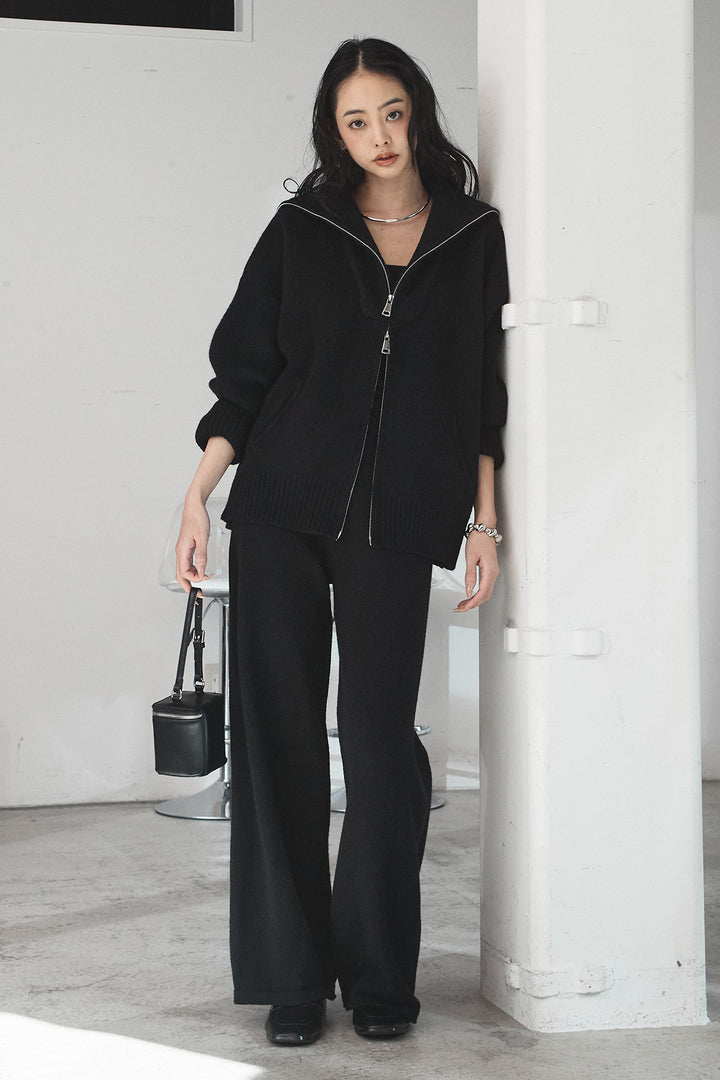 【着回しセット】[SET]ビッグカラーダブルジップニットSETUP+ストライプドッキングニットポロSETUP(2set)