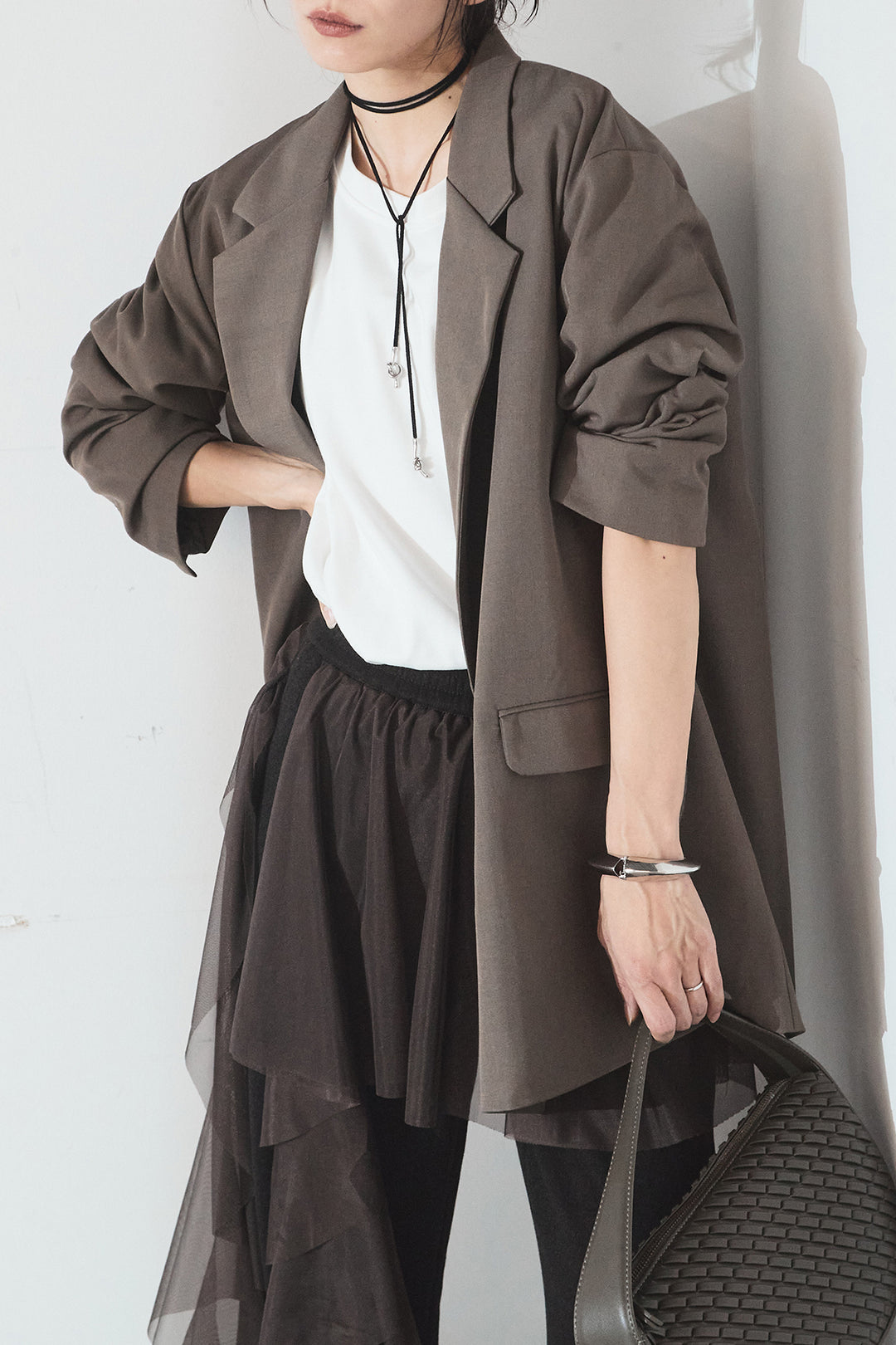 [SET]ルーズシルエットダブルテーラードジャケット+ストレッチロングTシャツ(2set)