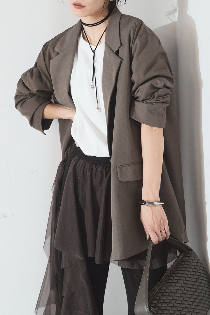 [SET]ルーズシルエットダブルテーラードジャケット+ストレッチロングTシャツ(2set)