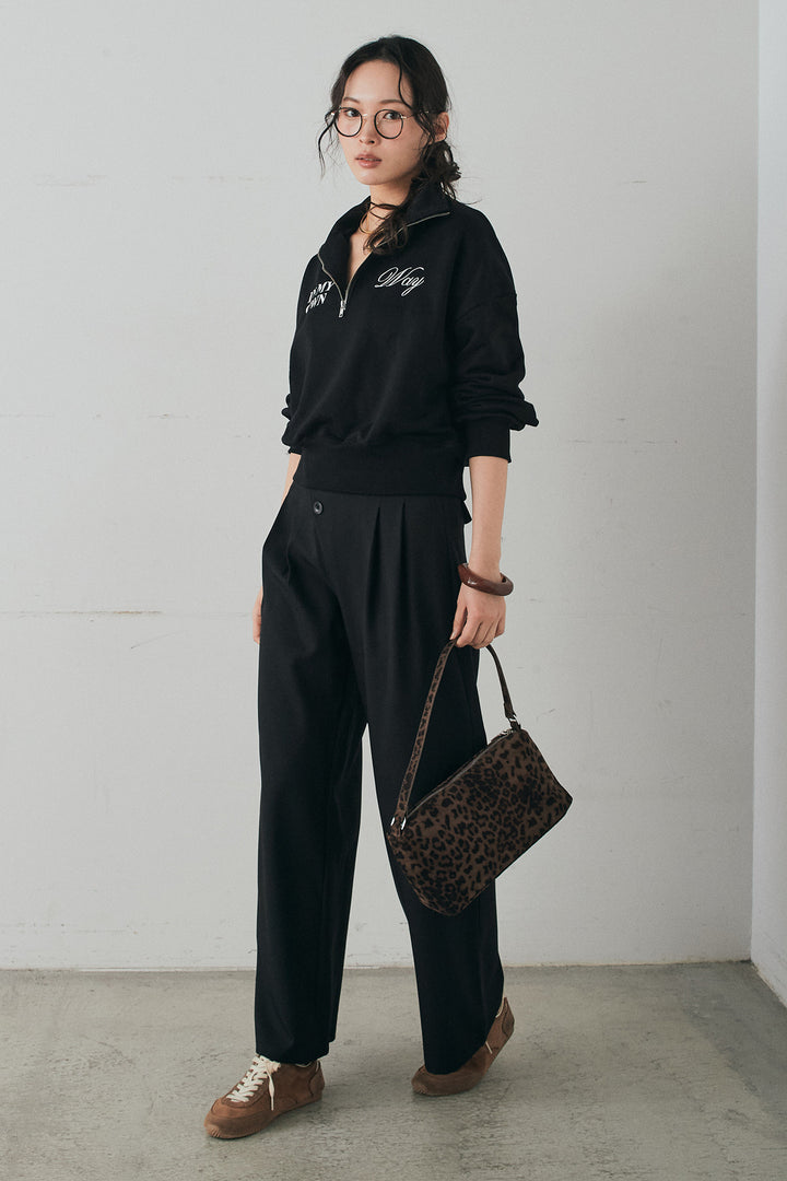 [SET]裏毛ロゴ刺繍ハーフZIPスウェット+斜めボタンタック入りスラックス(2set)