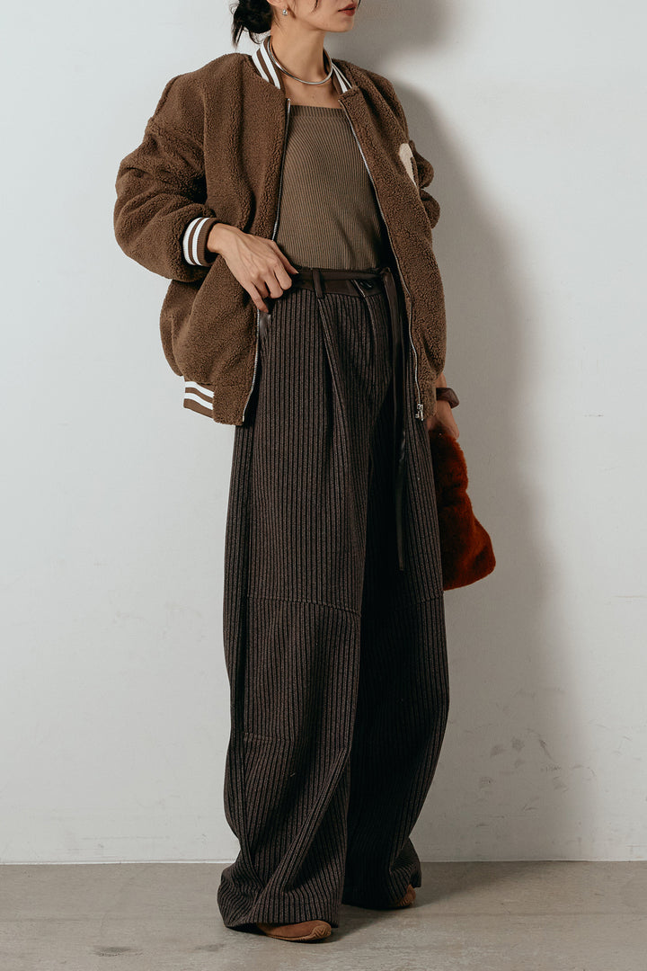 [SET]ロゴスタジャンボアブルゾン+レザーライク配色ストライプパンツ(2set)