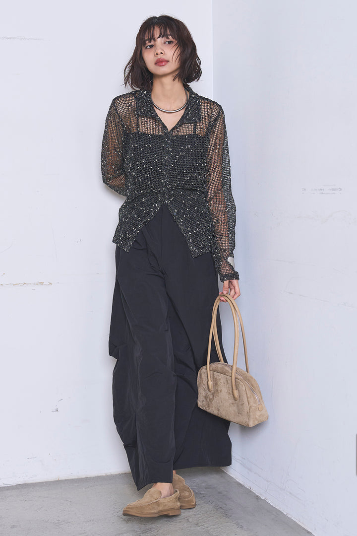 [SET]ネップメッシュポロ襟カーディガン+ドライタフタタックバレルパンツ(2set)