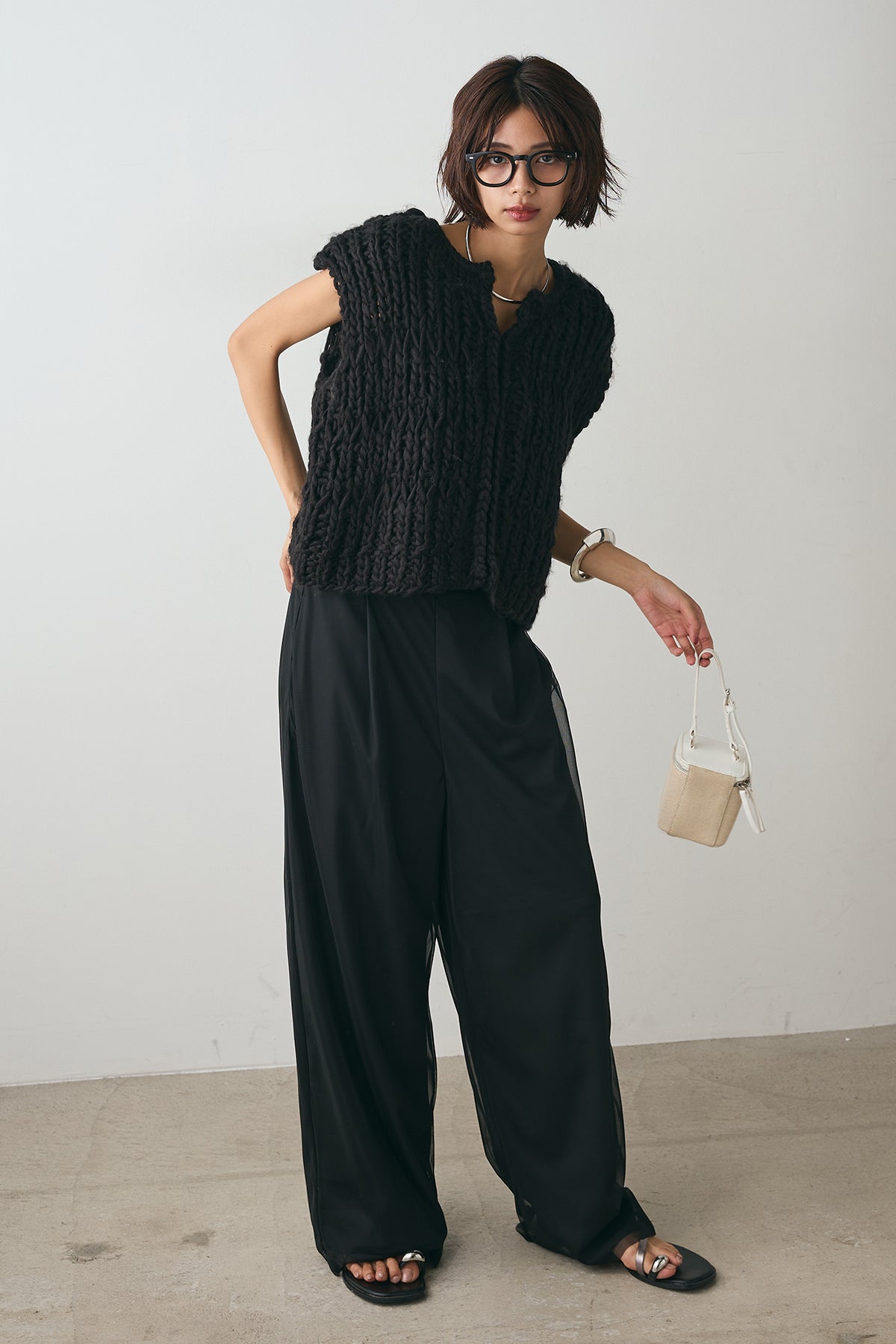 【美品】ASKYURSELF　春秋ニット　ローバンドクロシェ クルーネック【２】 クルーネックニット 52／K25FW／A02P／ALL