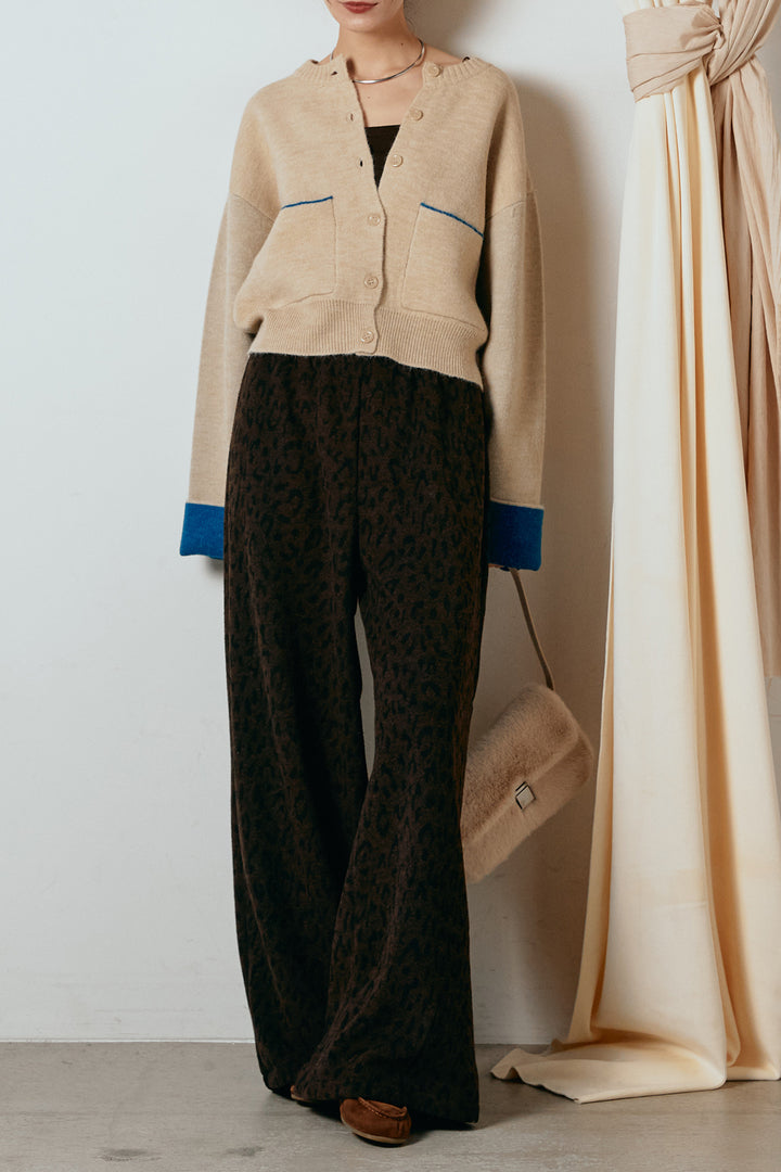 [SET]アルパカタッチダブルフェイスカーディガン+レオパードジャガードニットパンツ(2set)