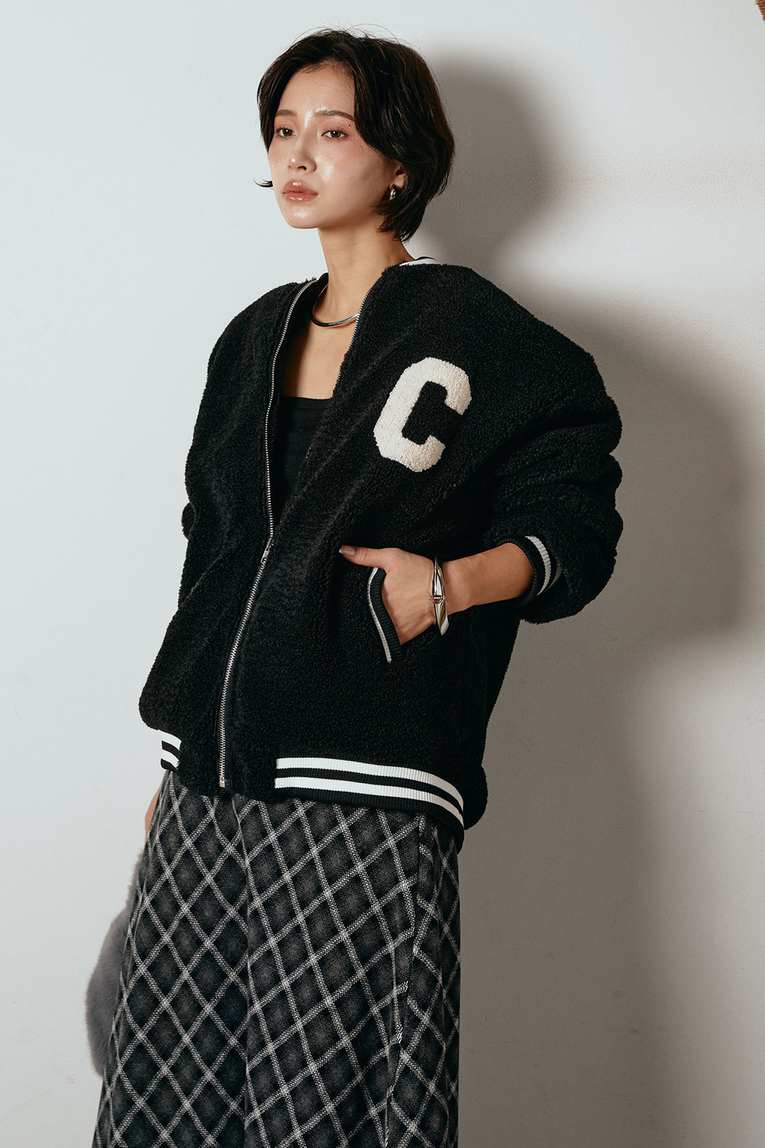 [SET]ロゴスタジャンボアブルゾン+フロッキー起毛チェックスカート(2set)
