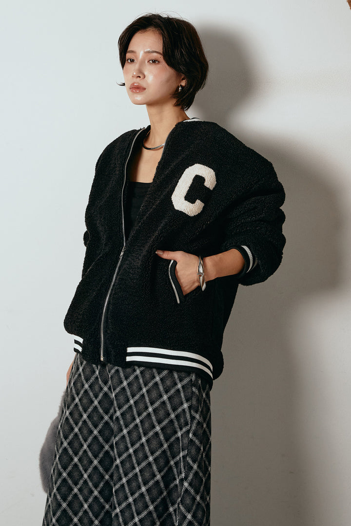 [SET]ロゴスタジャンボアブルゾン+フロッキー起毛チェックスカート(2set)
