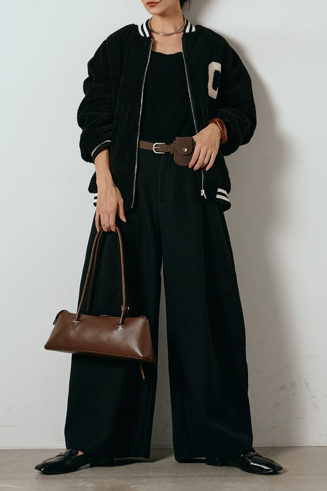 [SET]ロゴスタジャンボアブルゾン+ポーチベルト付きカーブパンツ(2set)