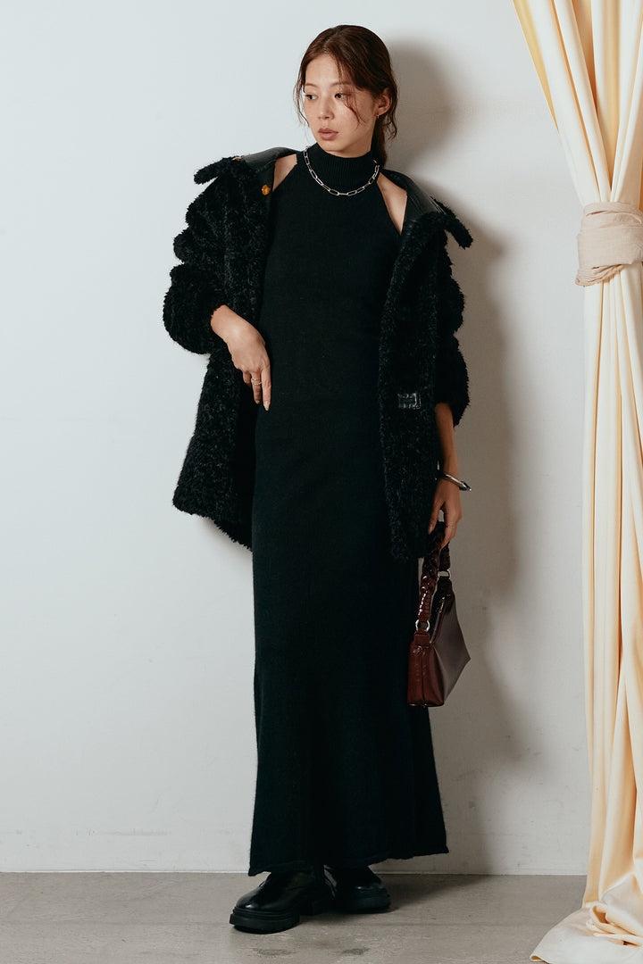 [SET]リバーシブルボアアウター+ノースリーブニットロングワンピース(2set)