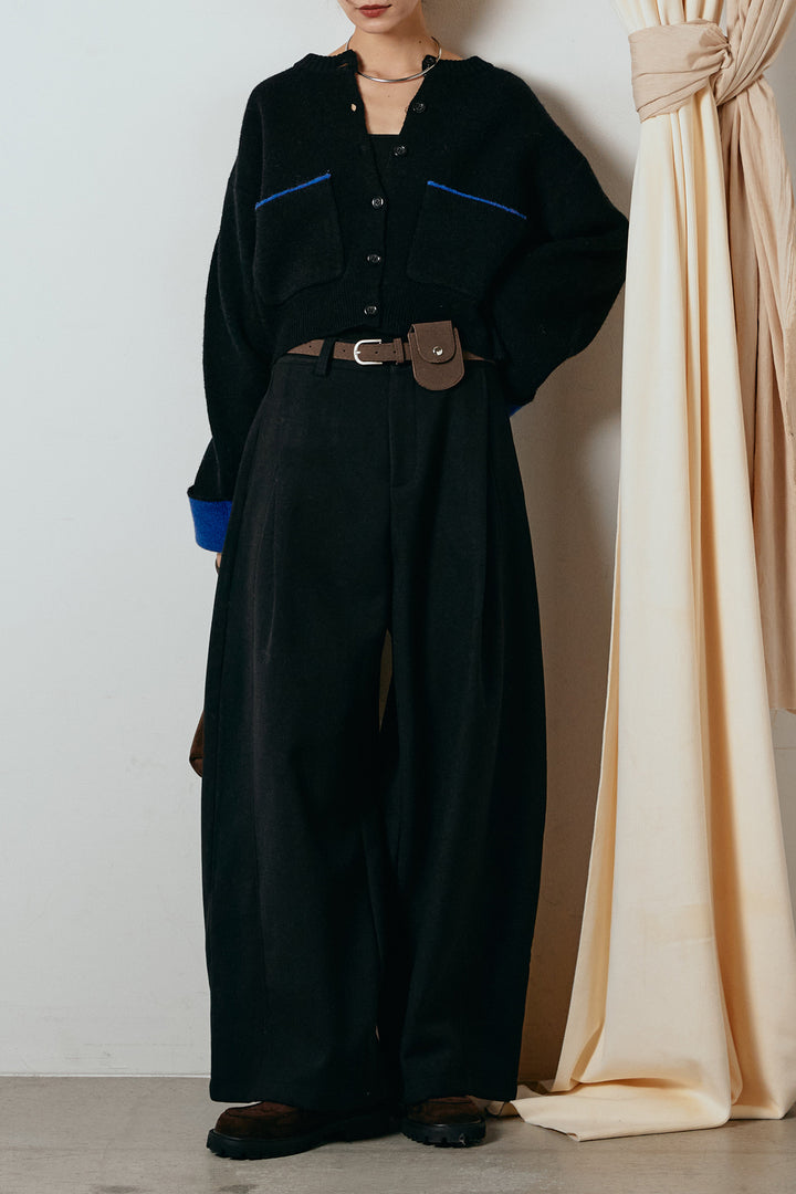 [SET]アルパカタッチダブルフェイスカーディガン+ポーチベルト付きカーブパンツ(2set)