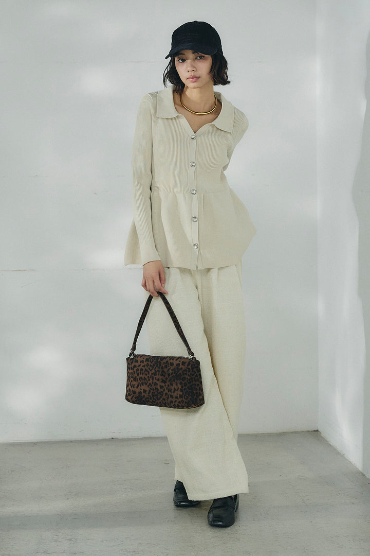 [SET]スキッパーペプラムニット+デニムライクヘリンボーンタックパンツ(2set)