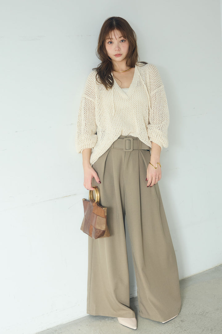 【即納】ミックスメッシュキーネックプルオーバー