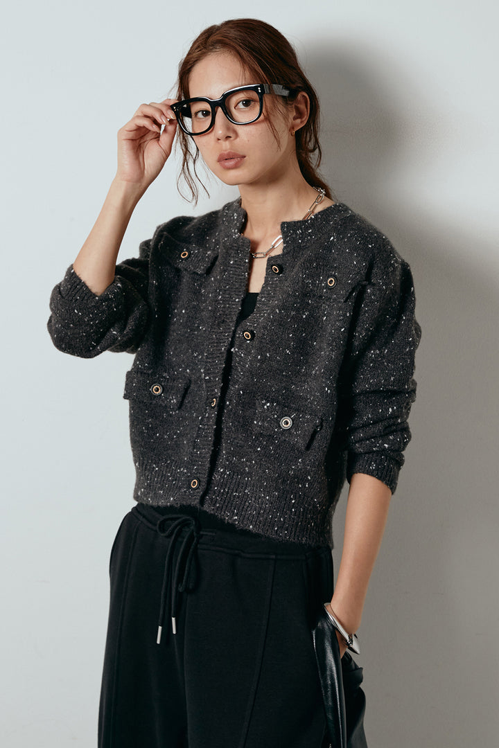 [SET]ネップニットカーディガン+スウェットワイドカーブパンツ(2set)