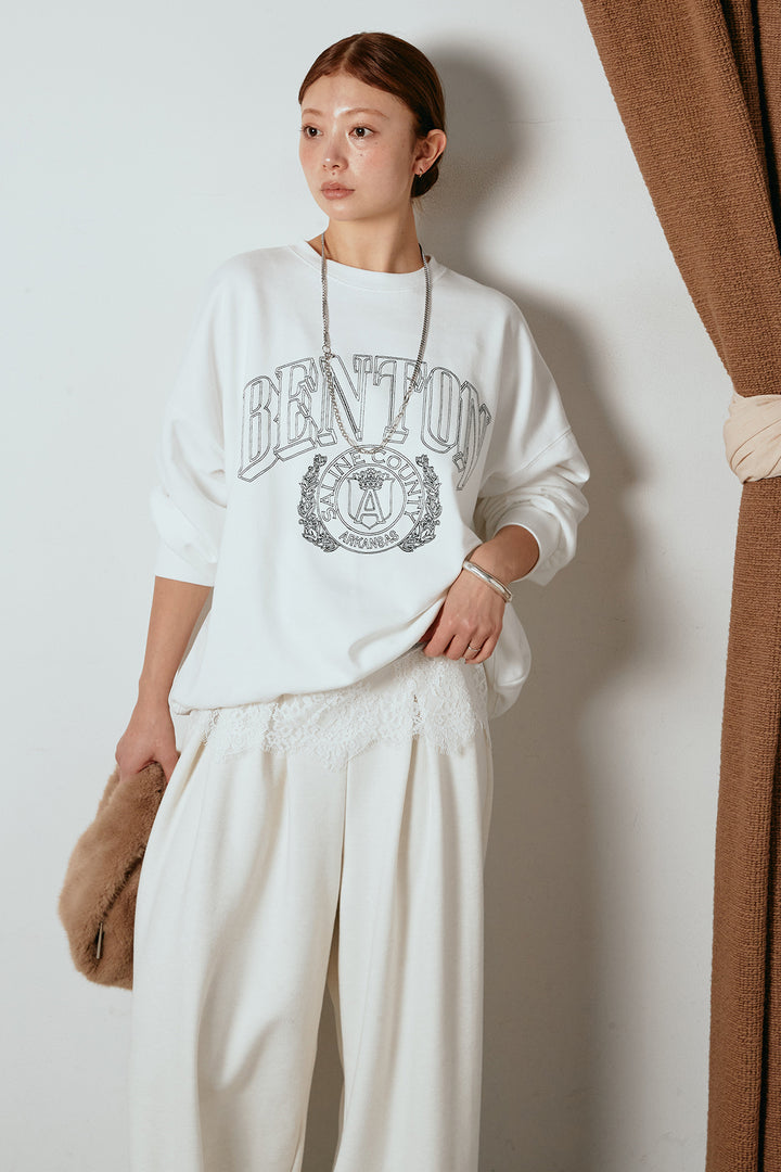 [SET]フロントロゴスウェットプルオーバー+カップ付きレースドッキングキャミソール+フェイクレザー太ベルト付きタックワイドパンツ(3set)