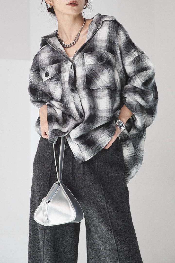 [SET]オンブレーチェックビッグシルエットCPOシャツ+センターラインニットパンツ(2set)