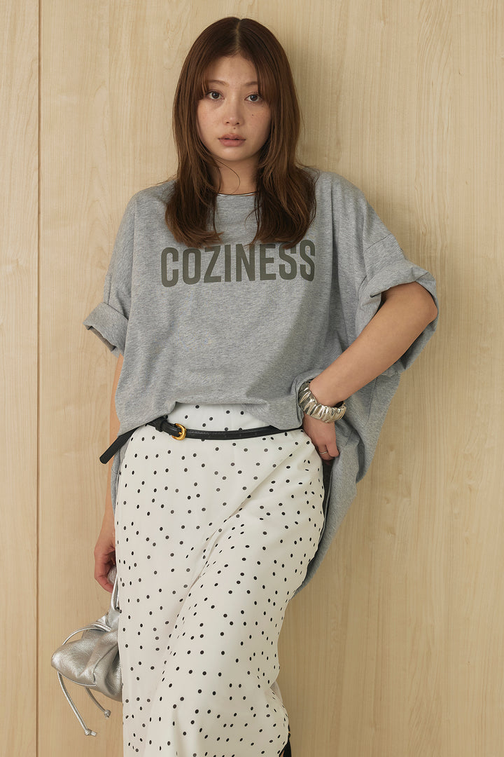 [SET]プリントロゴチュニックTシャツ+ドットサテンナロースカート(2set)