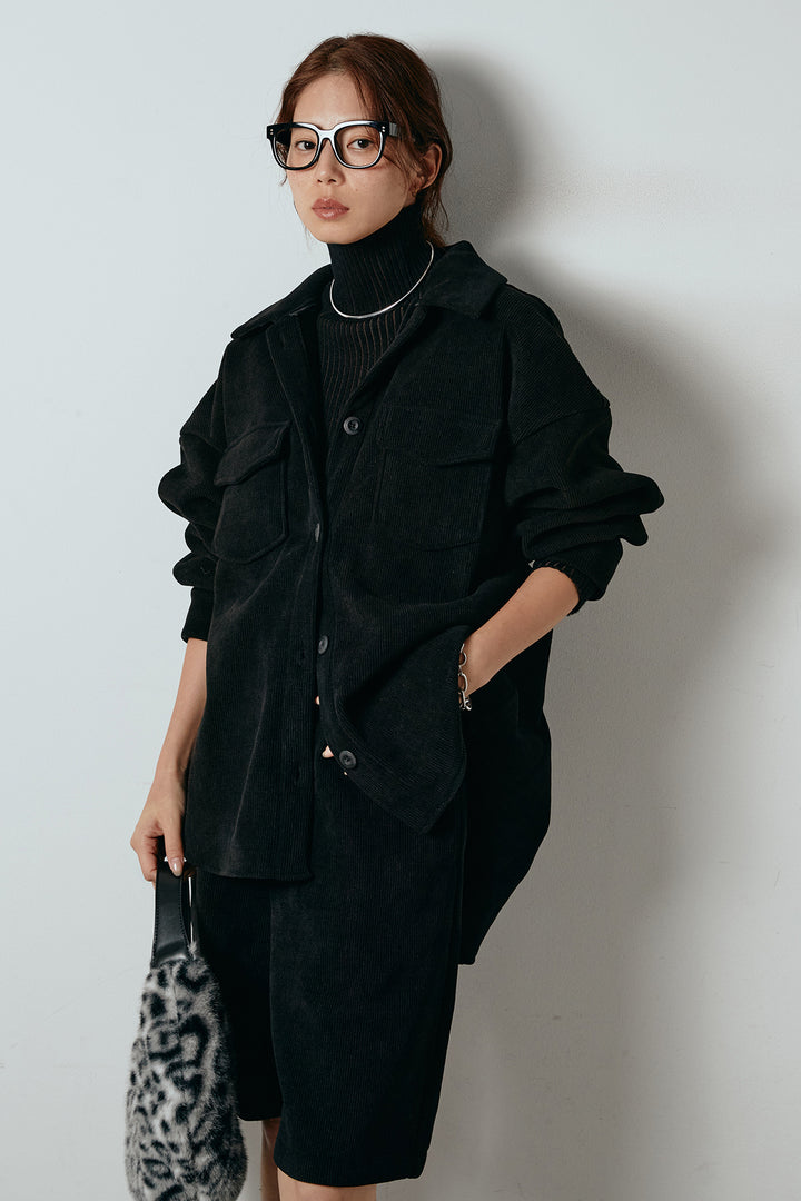 [SET]襟付きコーデュロイポケットシャツ+リブニットシームレスタートルプルオーバー+リラックスコーデュロイハーフパンツ(3set)