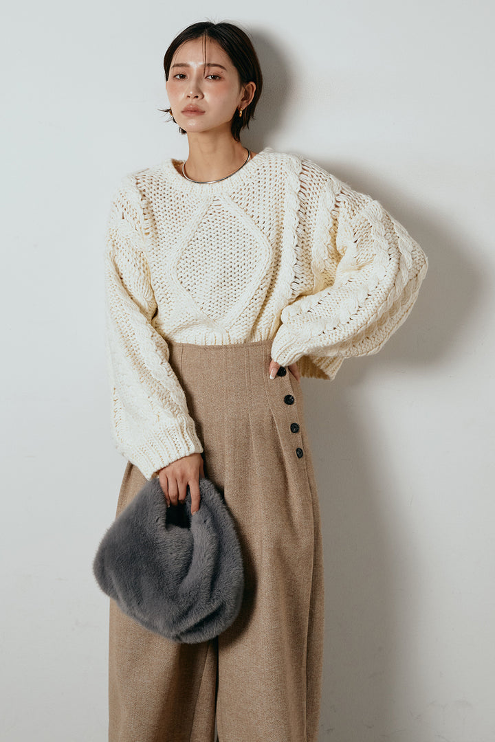 [SET]ロービングケーブルショート丈プルオーバー+サイドボタンツイードタックパンツ(2set)