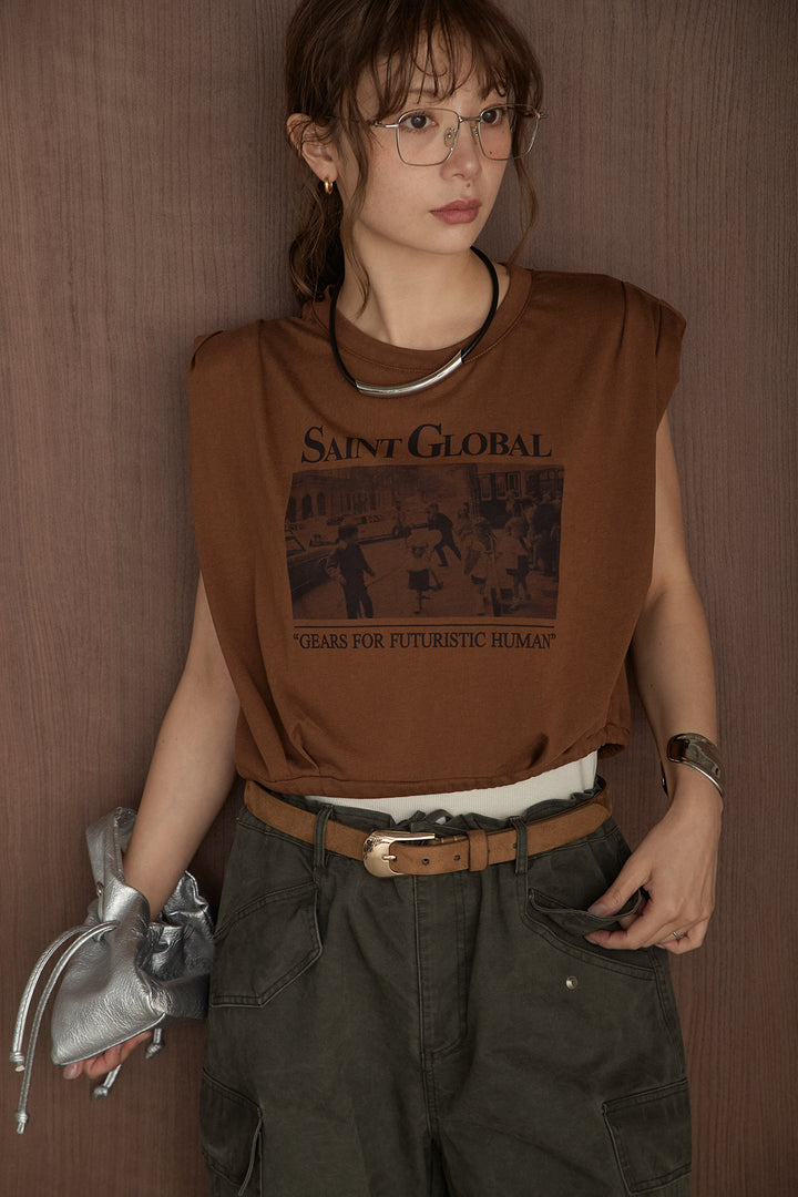 [SET]ショルダータックSAINTグラフィックT+ランダムタックカーゴパンツ(2set)