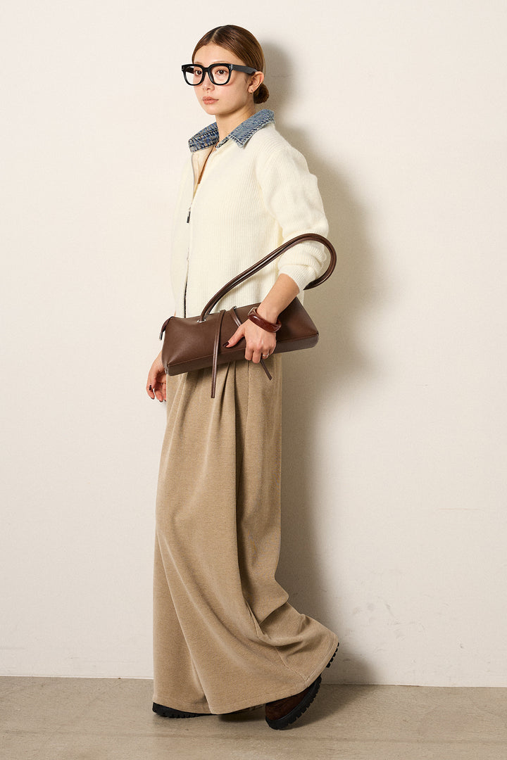 [SET]デニム襟ダブルジップニットトップス+ベルトループコーデュロイワイドパンツ(2set)