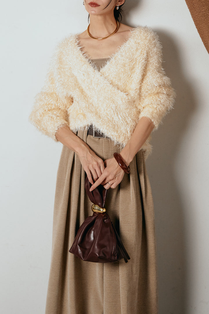 [SET]シャギークロスニットトップス+ベルトループコーデュロイワイドパンツ(2set)