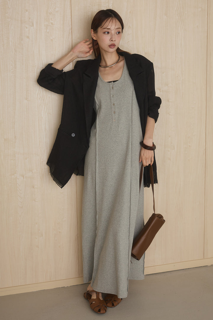 [SET]メッシュテーラードワイドジャケット+ノースリロングワンピース(2set)