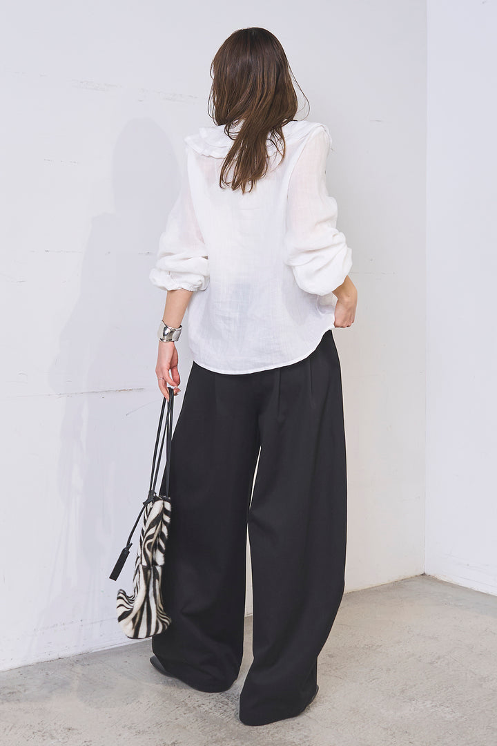 [SET]フリルボタンブラウス+紐ベルト付きカーブワイドパンツ(2set)