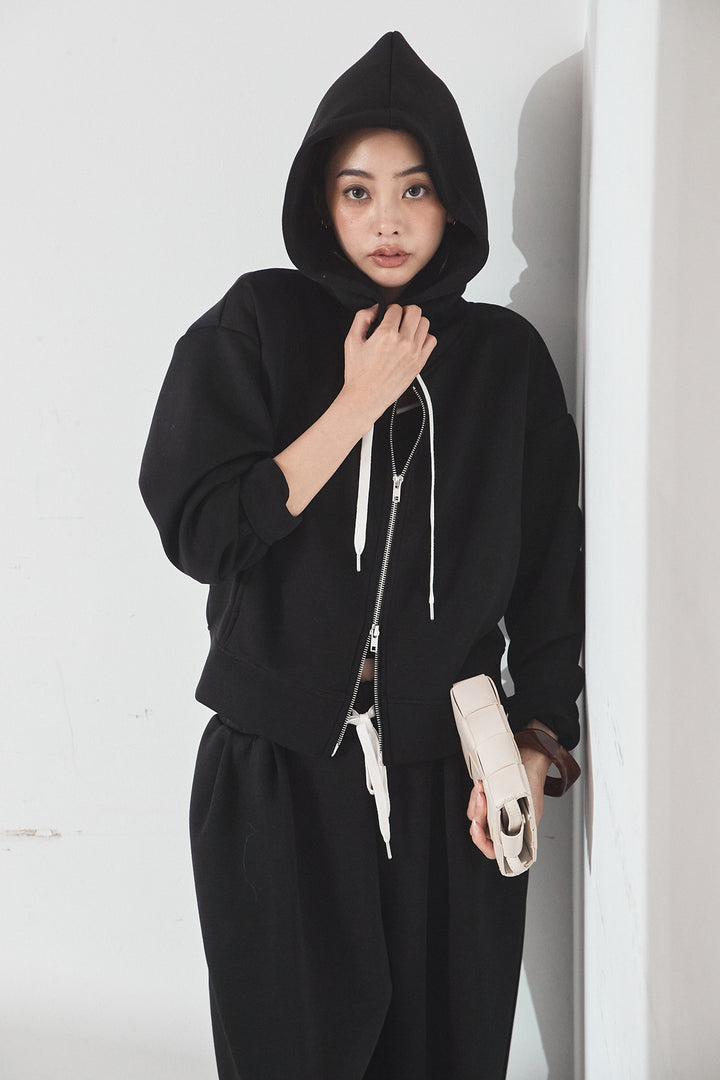 [SET]スウェットドルマンジップフードパーカー+スウェットコクーンイージーパンツ(2set)