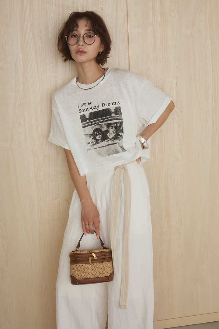 [SET]グラフィックサムデイワイドクロップドT+異素材ベルト付きラップ風ニュアンスワイドパンツ(2set)