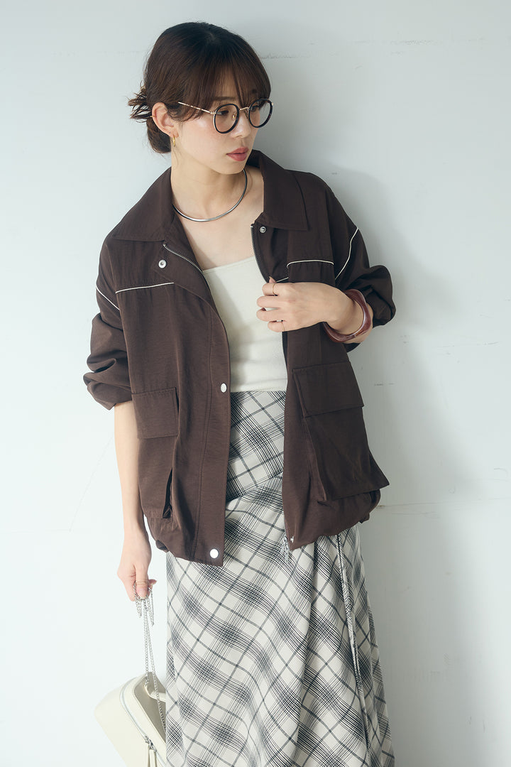 [SET]合繊ツイルバルーンジャケット+タータンチェック柄フロントデザインスカート(2set)