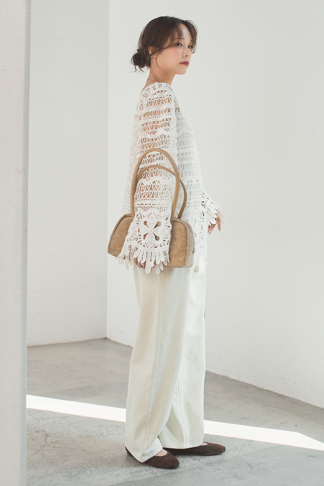 [SET]裾デザインメッシュプルオーバー+スプリングカラーデニムパンツ(2set)