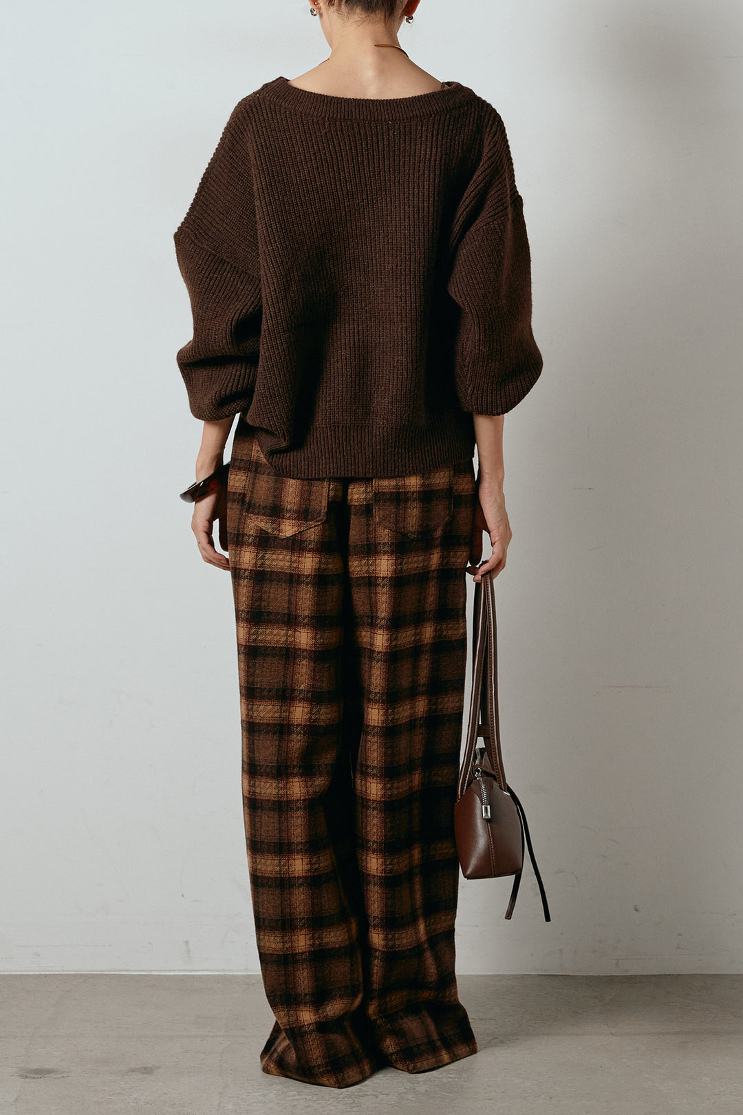 [SET]ロゴジャガードニットトップス+ルーズタータンチェックワイドパンツ(2set)