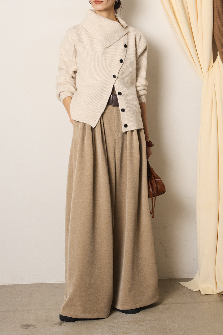[SET]ボタンデザインネックニットプルオーバー+ベルトループコーデュロイワイドパンツ(2set)