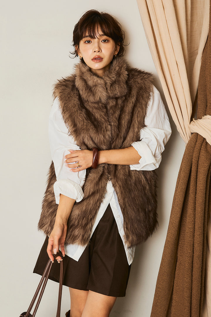 [SET]パワーショルダービッグシャツ+ヘザーエステルタックハーフパンツ+フェイクファースタンドジレ(3set)