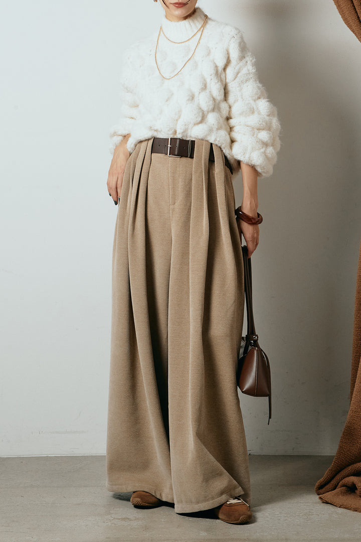 [SET]ボリュームポップコーンニットトップス+ベルトループコーデュロイワイドパンツ(2set)