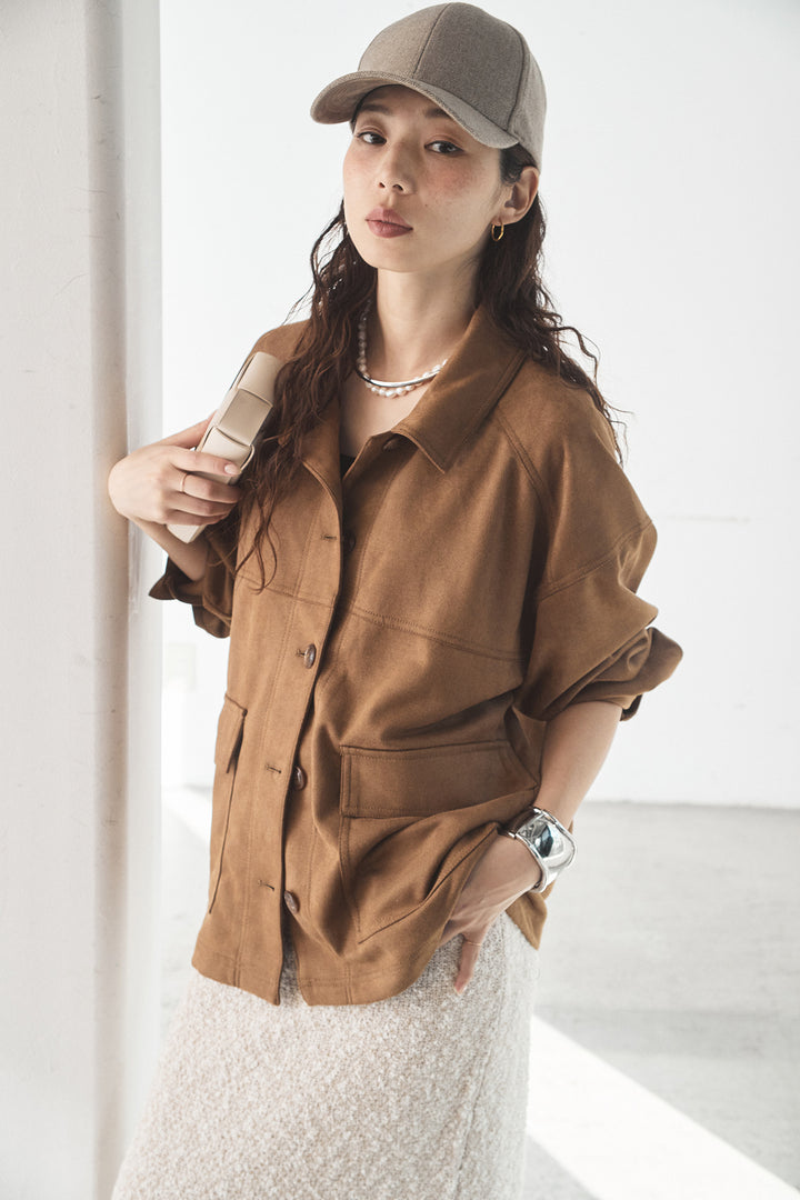 [SET]デカポケスエポンジャケット+ツイード風MIXスラブスカート(2set)