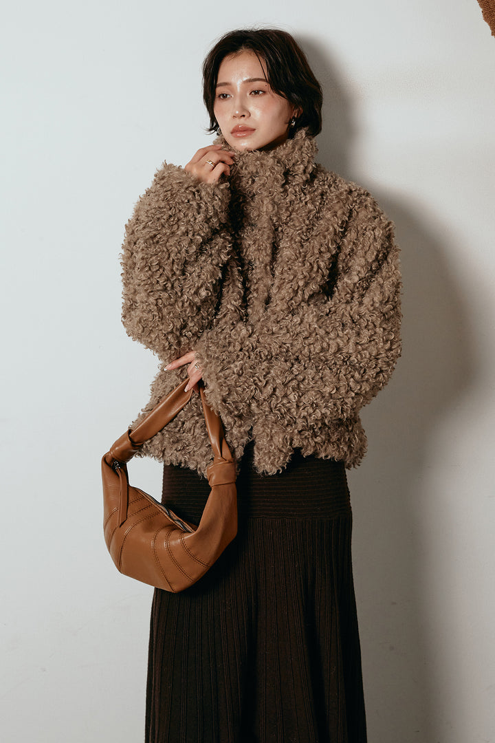 [SET]プードルファーミドルジャケット+編み地切り替えフレアニットスカート(2set)