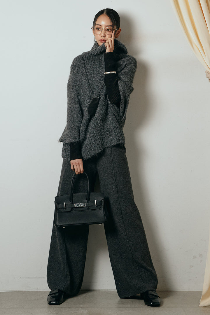 [SET]起毛ミディアムスリーブニットトップス+リブニットシームレスタートルプルオーバー+センターラインニットパンツ(3set)