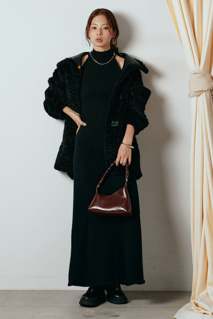 [SET]リバーシブルボアアウター+ノースリーブニットロングワンピース(2set)