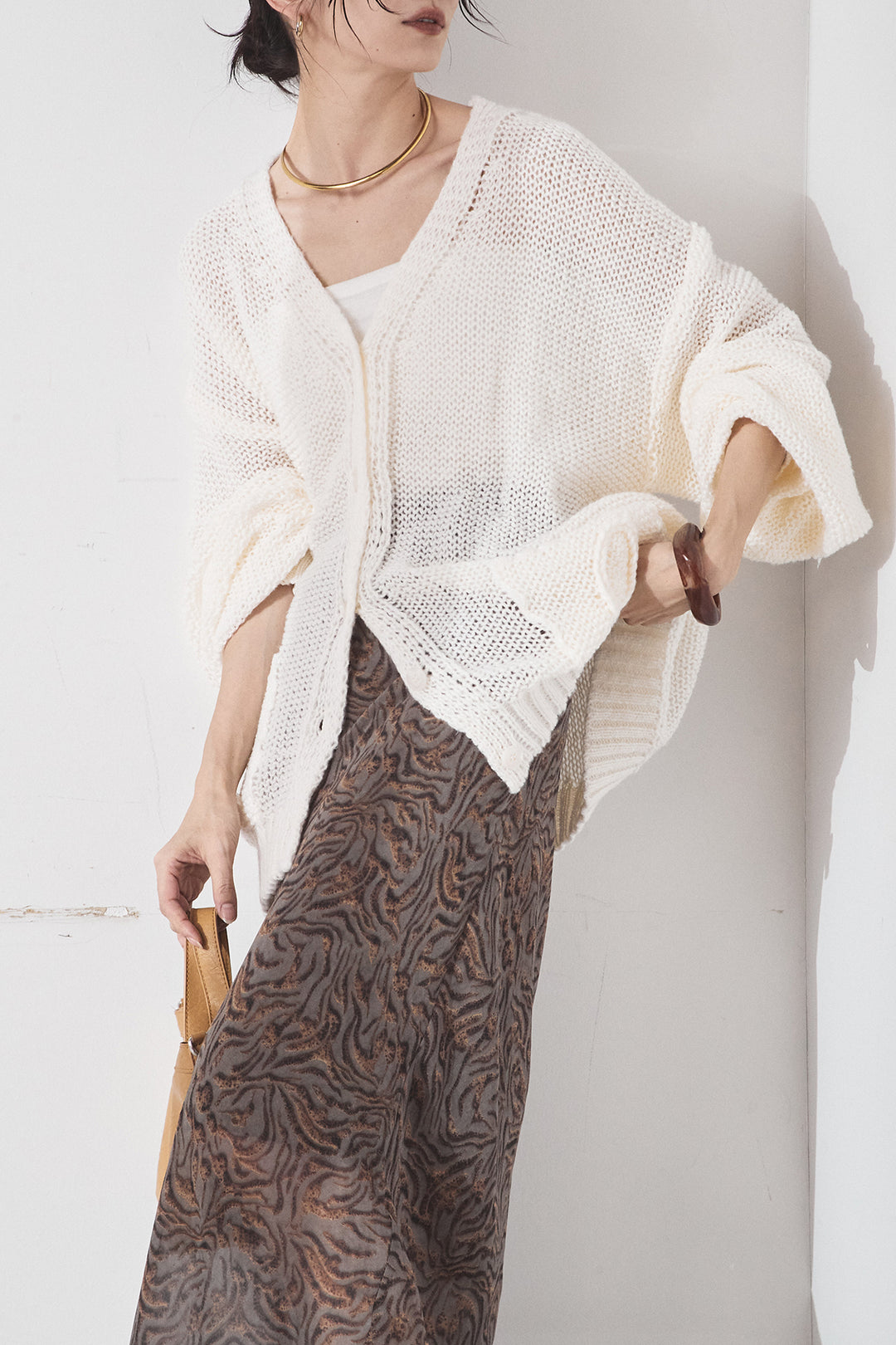 [SET]コード刺繍リラックスニットカーディガン+抽象柄ロングスカート(2set)