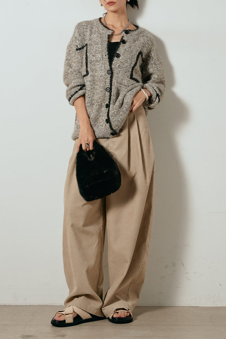 [SET]ミックスニットポケットカーディガン+フロントタック入りコーデュロイパンツ(2set)