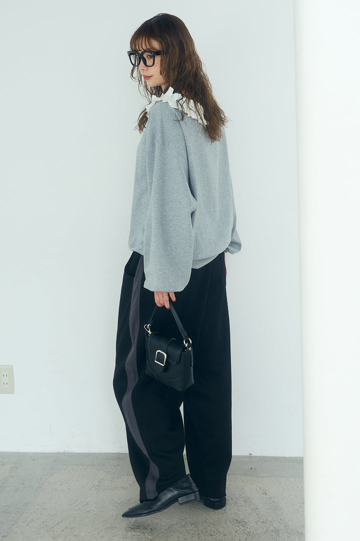 [SET]ネックギャザーフリルスウェット+異素材切り替えスウェットパンツ(2set)