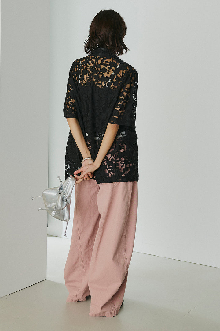 [SET]シアージャガードハーフスリーブテーラードジャケット+サイドベルトカーブワイドパンツ(2set)